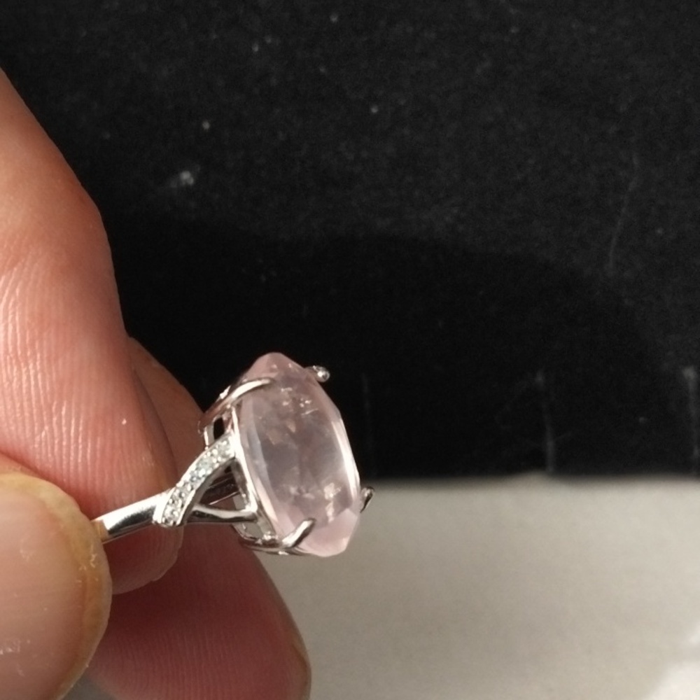 Rose Quartz Gemstone Silver Ring - image 2